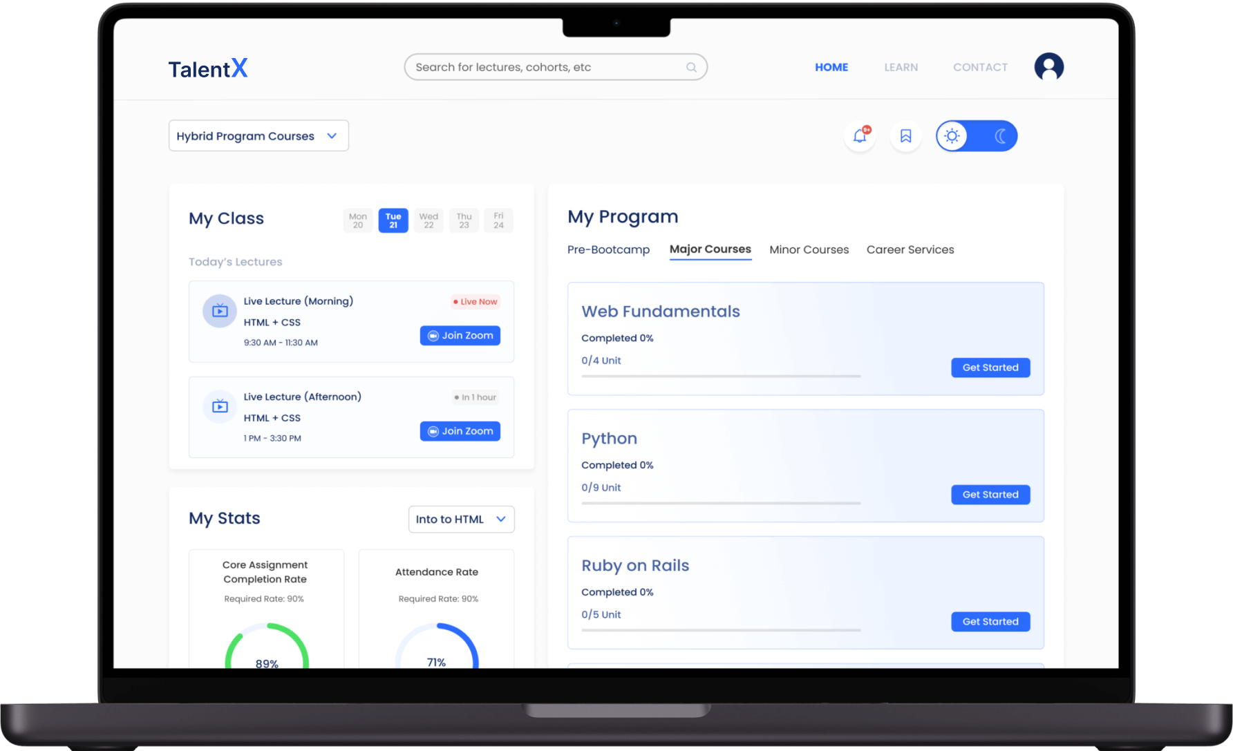 A screenshot of talent x app